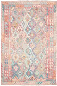 Tappeto Kilim Geometrico Rosso Antico Azzurro 200x294 Cm