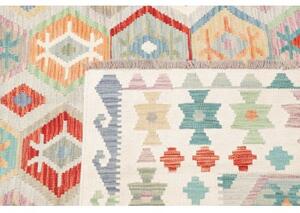 Tappeto Kilim Geometrico Avorio Azzurro 200x298 Cm
