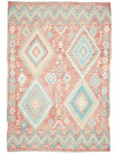 Tappeto Kilim Geometrico Terracotta Azzurro 204x299 Cm