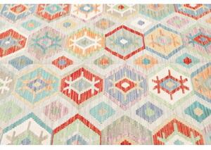 Tappeto Kilim Geometrico Avorio Azzurro 200x298 Cm