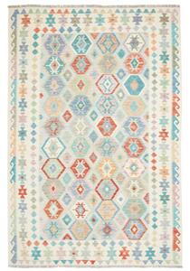 Tappeto Kilim Geometrico Avorio Azzurro 200x298 Cm