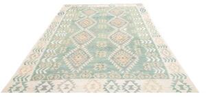 Tappeto Kilim Geometrico Verde Acqua Beige 194x294 Cm