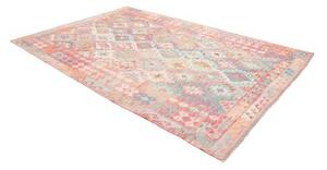 Tappeto Kilim Geometrico Rosso Antico Azzurro 200x294 Cm