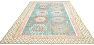 Tappeto Kilim Geometrico Turchese Beige 203x297 Cm