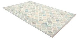Tappeto Kilim Geometrico Celeste Avorio 200x297 Cm
