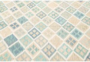 Tappeto Kilim Geometrico Celeste Avorio 200x297 Cm