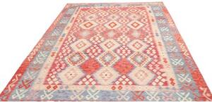 Tappeto Kilim Geometrico Rosso Azzurro 207x306 Cm