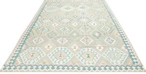 Tappeto Kilim Stilizzato Azzurro Beige 201x298 Cm