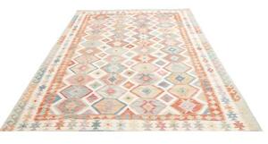 Tappeto Kilim Geometrico Beige Azzurro 199x298 Cm