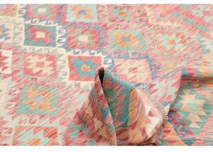 Tappeto Kilim Geometrico Rosso Antico Azzurro 200x294 Cm
