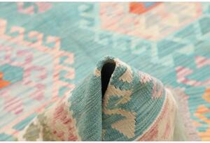 Tappeto Kilim Geometrico Turchese Beige 203x297 Cm