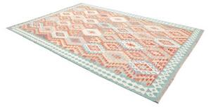 Tappeto Kilim Geometrico Arancione Azzurro 203x302 Cm