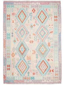 Tappeto Kilim Geometrico Rosa Chiaro Azzurro 204x287 Cm