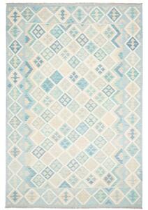 Tappeto Kilim Geometrico Celeste Avorio 200x297 Cm