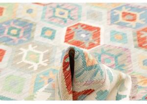 Tappeto Kilim Geometrico Avorio Azzurro 200x298 Cm