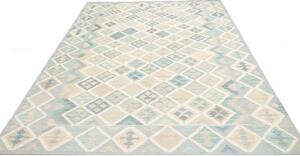 Tappeto Kilim Geometrico Celeste Avorio 200x297 Cm