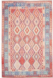 Tappeto Kilim Geometrico Rosso Azzurro 207x306 Cm