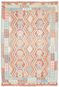 Tappeto Kilim Geometrico Arancione Azzurro 204x296 Cm