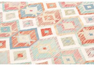 Tappeto Kilim Geometrico Beige Azzurro 199x298 Cm