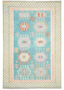 Tappeto Kilim Geometrico Turchese Beige 203x297 Cm