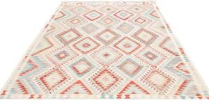 Tappeto Kilim Geometrico Avorio Rosso Mattone 204x303 Cm