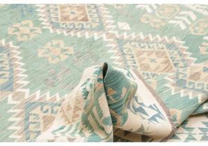 Tappeto Kilim Geometrico Verde Acqua Beige 194x294 Cm