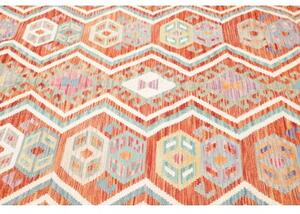 Tappeto Kilim Geometrico Arancione Azzurro 204x296 Cm