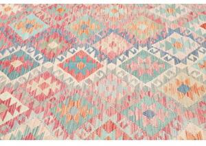 Tappeto Kilim Geometrico Rosso Antico Azzurro 200x294 Cm