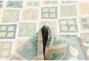 Tappeto Kilim Geometrico Celeste Avorio 200x297 Cm
