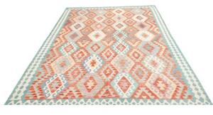 Tappeto Kilim Geometrico Arancione Azzurro 203x302 Cm
