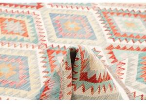 Tappeto Kilim Geometrico Avorio Rosso Mattone 204x303 Cm