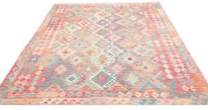 Tappeto Kilim Geometrico Rosso Antico Azzurro 200x294 Cm