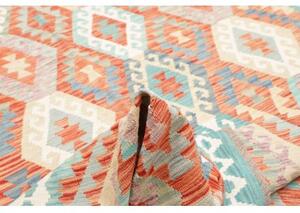 Tappeto Kilim Geometrico Arancione Azzurro 203x302 Cm