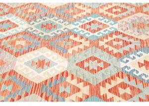 Tappeto Kilim Geometrico Arancione Azzurro 203x302 Cm