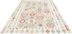 Tappeto Kilim Geometrico Avorio Azzurro 200x298 Cm