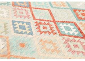 Tappeto Kilim Geometrico Grigio Chiaro Rosso Corallo 178x247 Cm