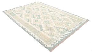 Tappeto Kilim Geometrico Celeste Beige 172x243 Cm