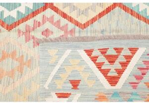 Tappeto Kilim Geometrico Grigio Chiaro Rosso Corallo 178x247 Cm