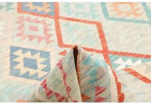 Tappeto Kilim Geometrico Grigio Chiaro Rosso Corallo 178x247 Cm