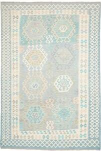 Tappeto Kilim Stilizzato Celeste Avorio 202x297 Cm
