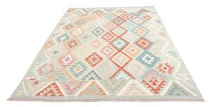 Tappeto Kilim Geometrico Grigio Chiaro Rosso Corallo 178x247 Cm
