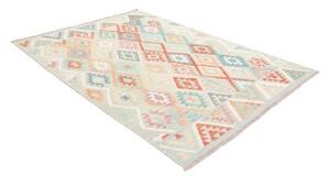 Tappeto Kilim Geometrico Grigio Chiaro Rosso Corallo 178x247 Cm