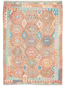 Tappeto Kilim Stilizzato Terracotta Azzurro 178x246 Cm