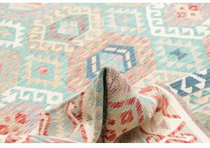 Tappeto Kilim Stilizzato Azzurro Rosso Mattone 303x398 Cm