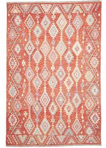 Tappeto Kilim Geometrico Rosso Beige 203x306 Cm