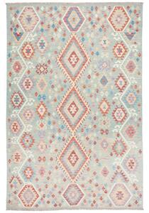 Tappeto Kilim Geometrico Azzurro Rosso Mattone 199x300 Cm