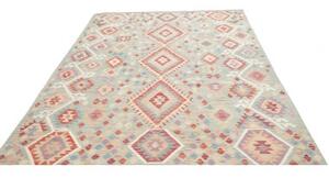 Tappeto Kilim Geometrico Azzurro Rosso Mattone 199x300 Cm