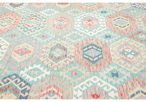 Tappeto Kilim Stilizzato Azzurro Rosso Mattone 303x398 Cm