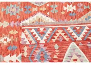 Tappeto Kilim Geometrico Rosso Aranciato Azzurro 204x305 Cm