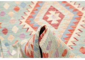 Tappeto Kilim Geometrico Azzurro Rosso Mattone 199x300 Cm